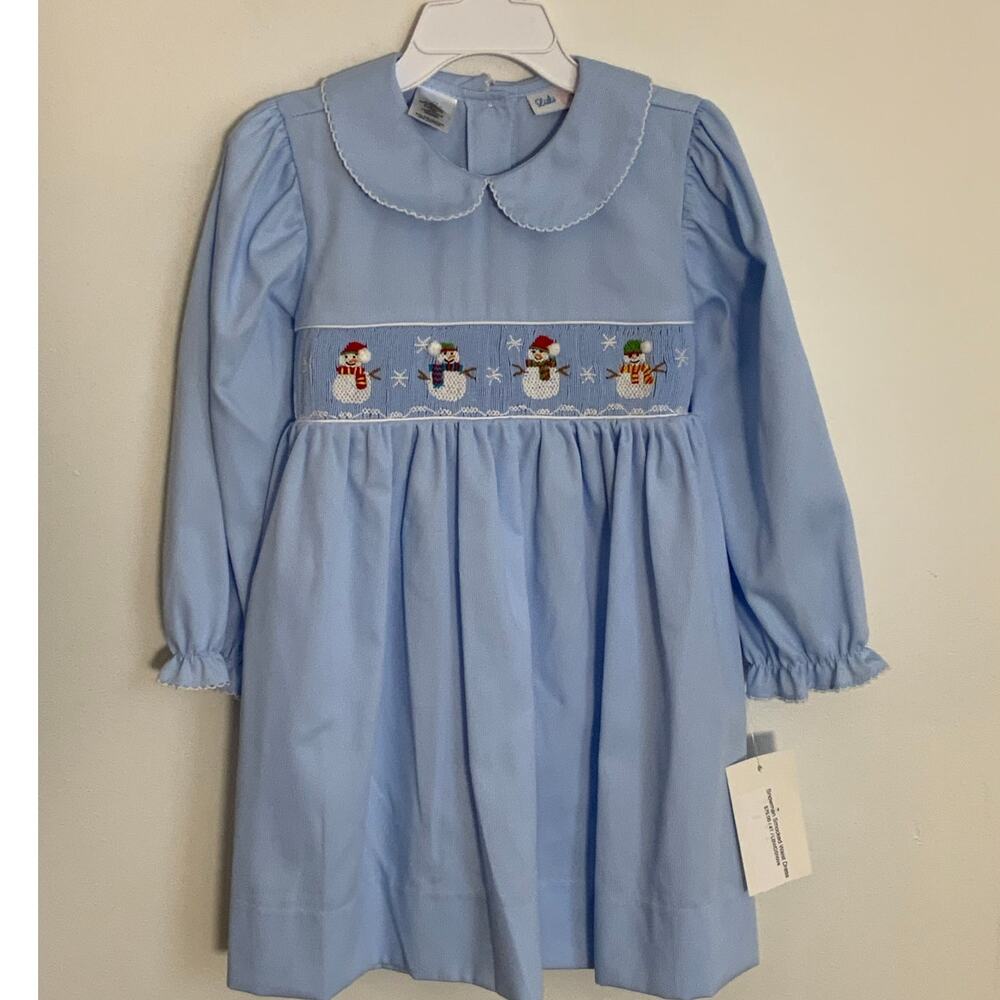 Lulu Bebe Snowman Smocked‎ Waist Dress NWT size 4T